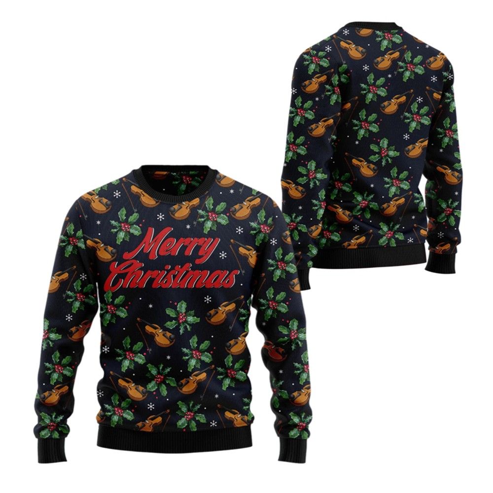 2026 Christmas Violin Merry Christmas Ugly Christmas Sweater - Moonbestprint