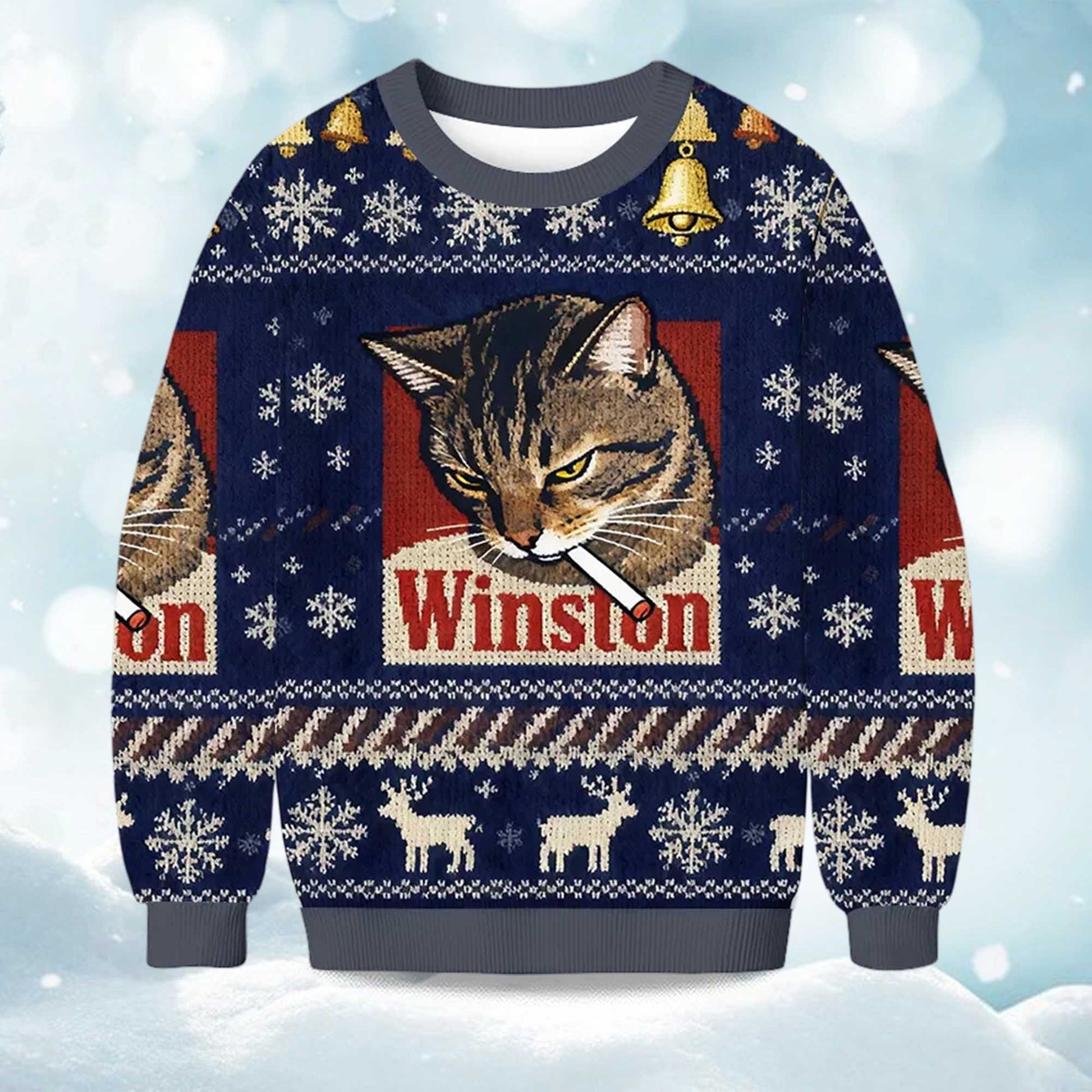 2026 Christmas Winston Smoking Cat Ugly Sweater Moonbestprint