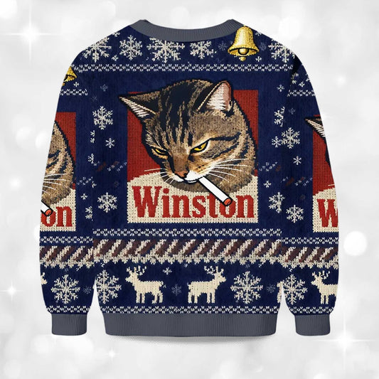 2026 Christmas Winston Smoking Cat Ugly Sweater Moonbestprint