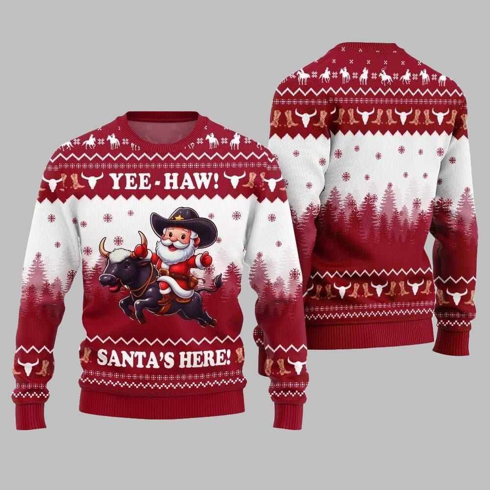 2026 Christmas Yee Haw Santas Here Ugly Christmas Sweater - Moonbestprint
