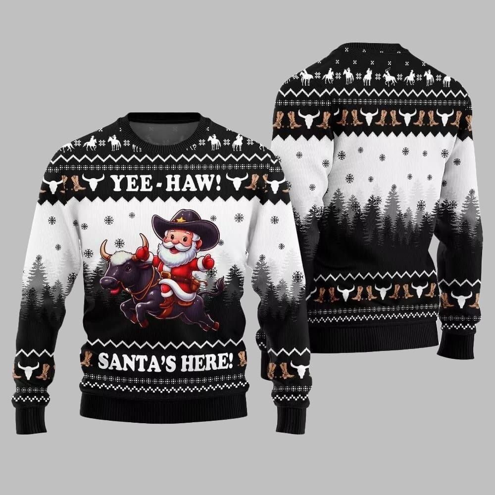 2026 Christmas Yee Haw Santas Here Ugly Christmas Sweater - Moonbestprint