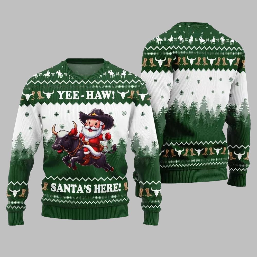 2026 Christmas Yee Haw Santas Here Ugly Christmas Sweater - Moonbestprint