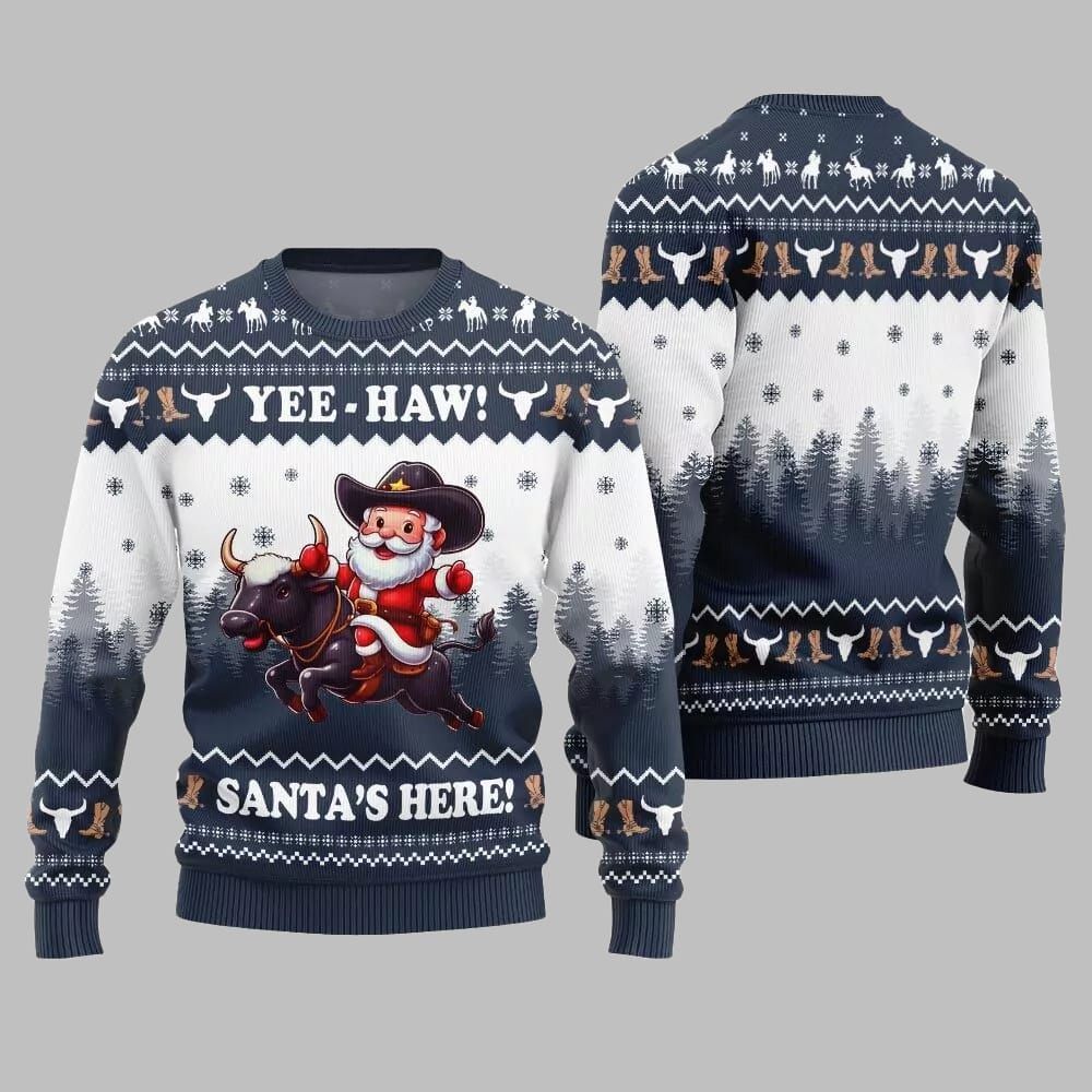 2026 Christmas Yee Haw Santas Here Ugly Christmas Sweater - Moonbestprint