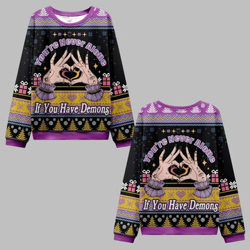 2026 Christmas You're Never Alone If You Have Demons Ugly Christmas Sweater - Moonbestprint