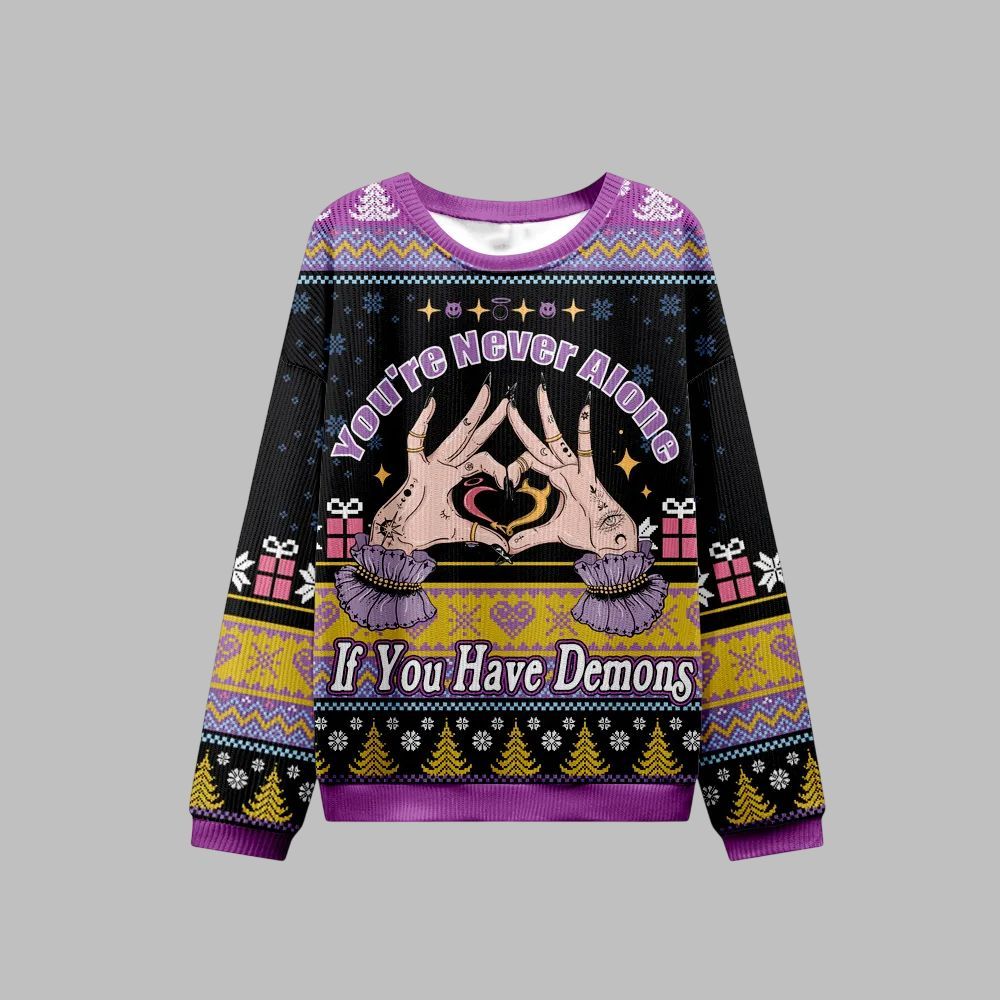 2026 Christmas You're Never Alone If You Have Demons Ugly Christmas Sweater - Moonbestprint