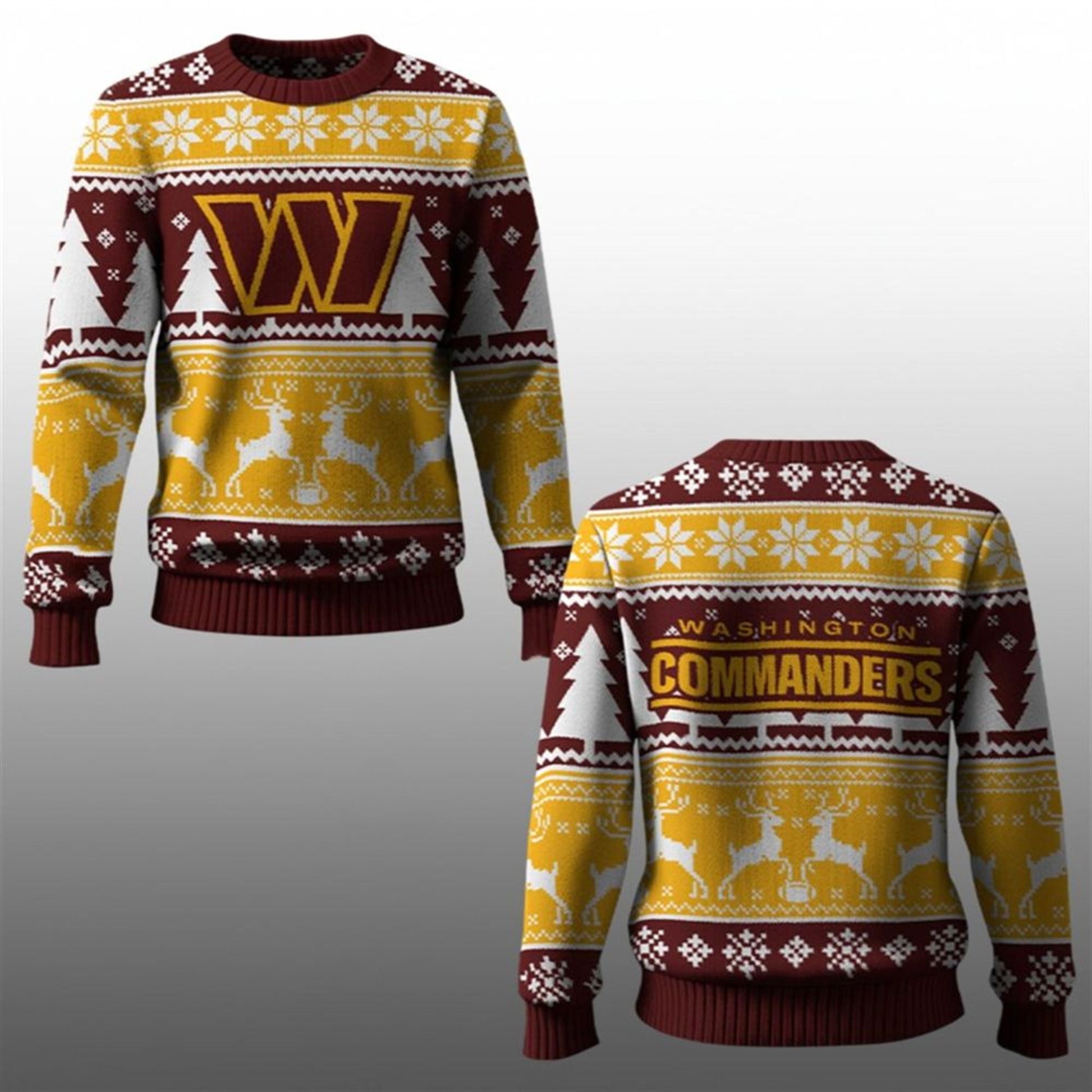 2026 Commanders Reindeer Football Christmas Ugly Sweater - Moonbestprint