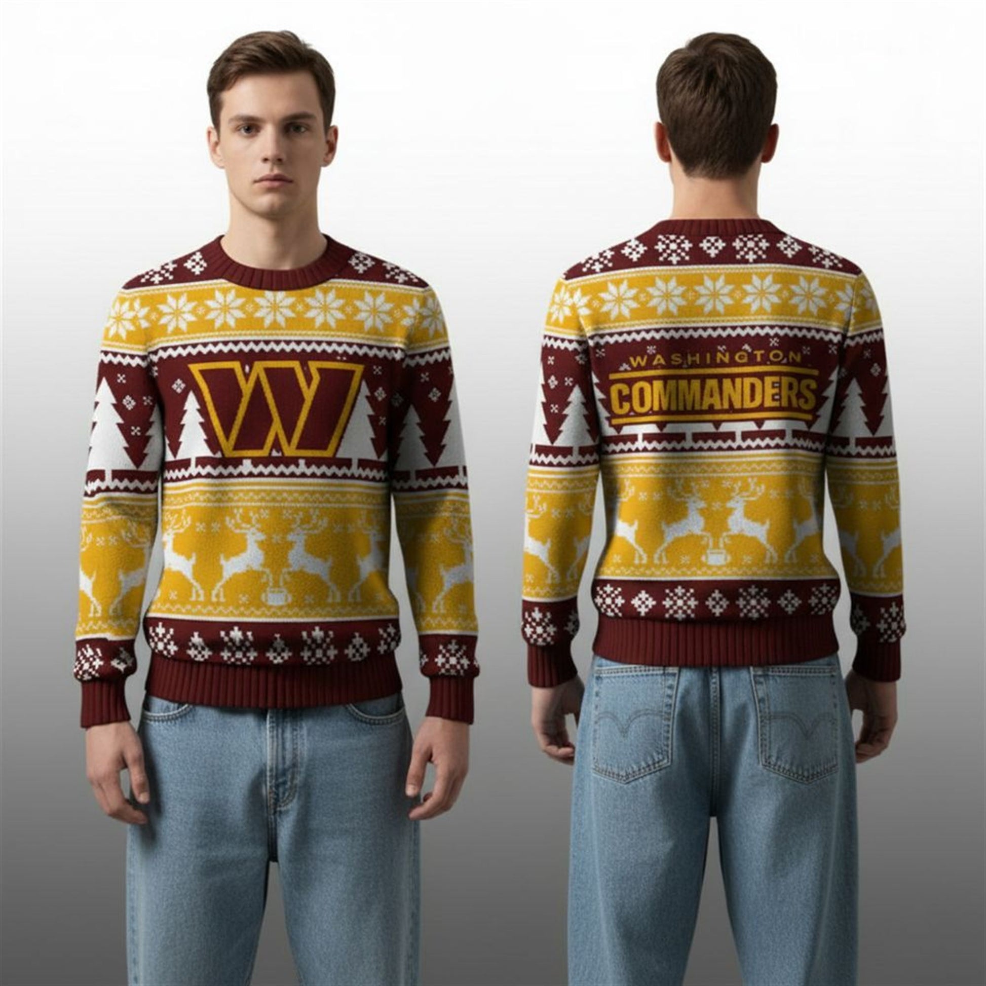 2026 Commanders Reindeer Football Christmas Ugly Sweater - Moonbestprint