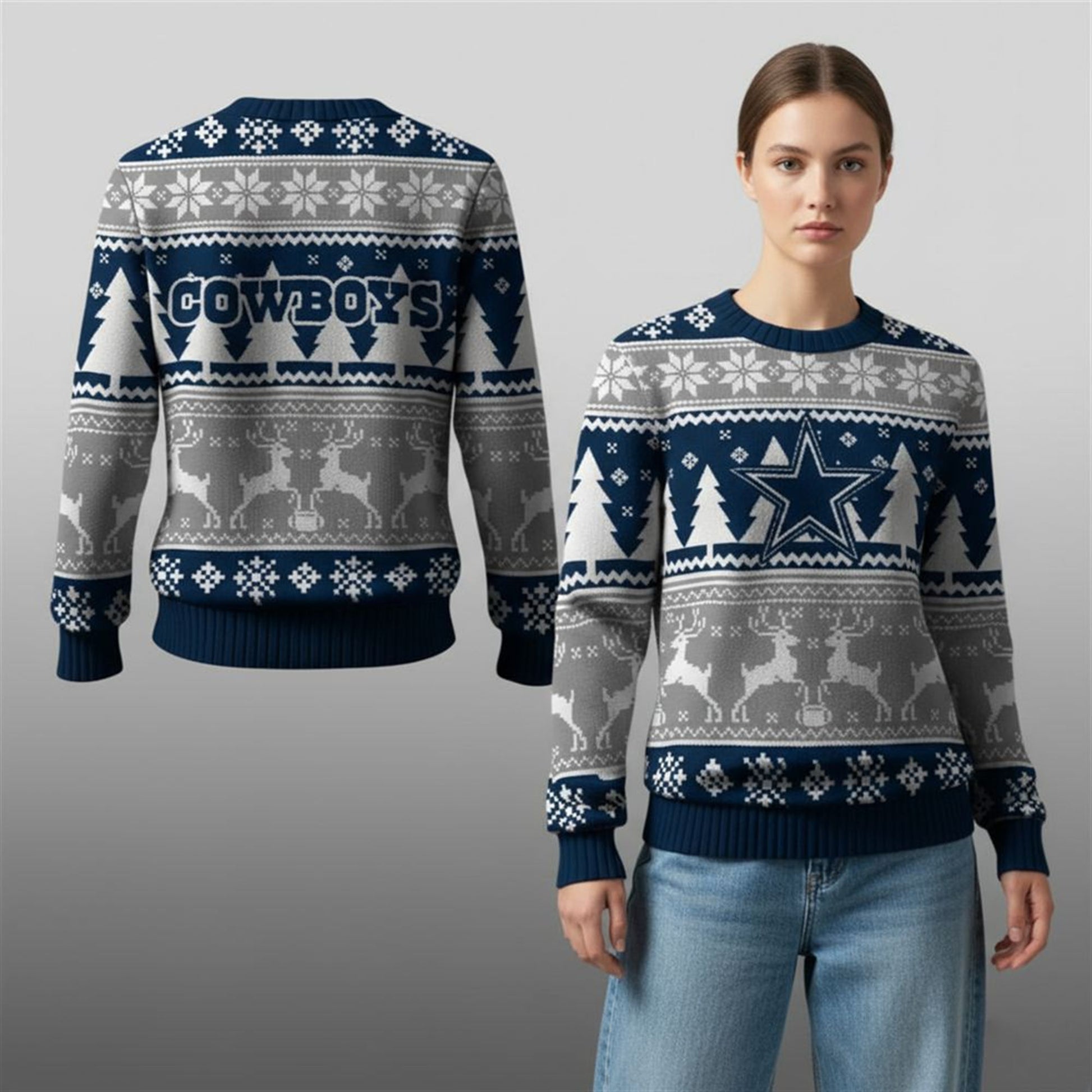 2026 Cowboys Reindeer Football Christmas Ugly Sweater - Moonbestprint