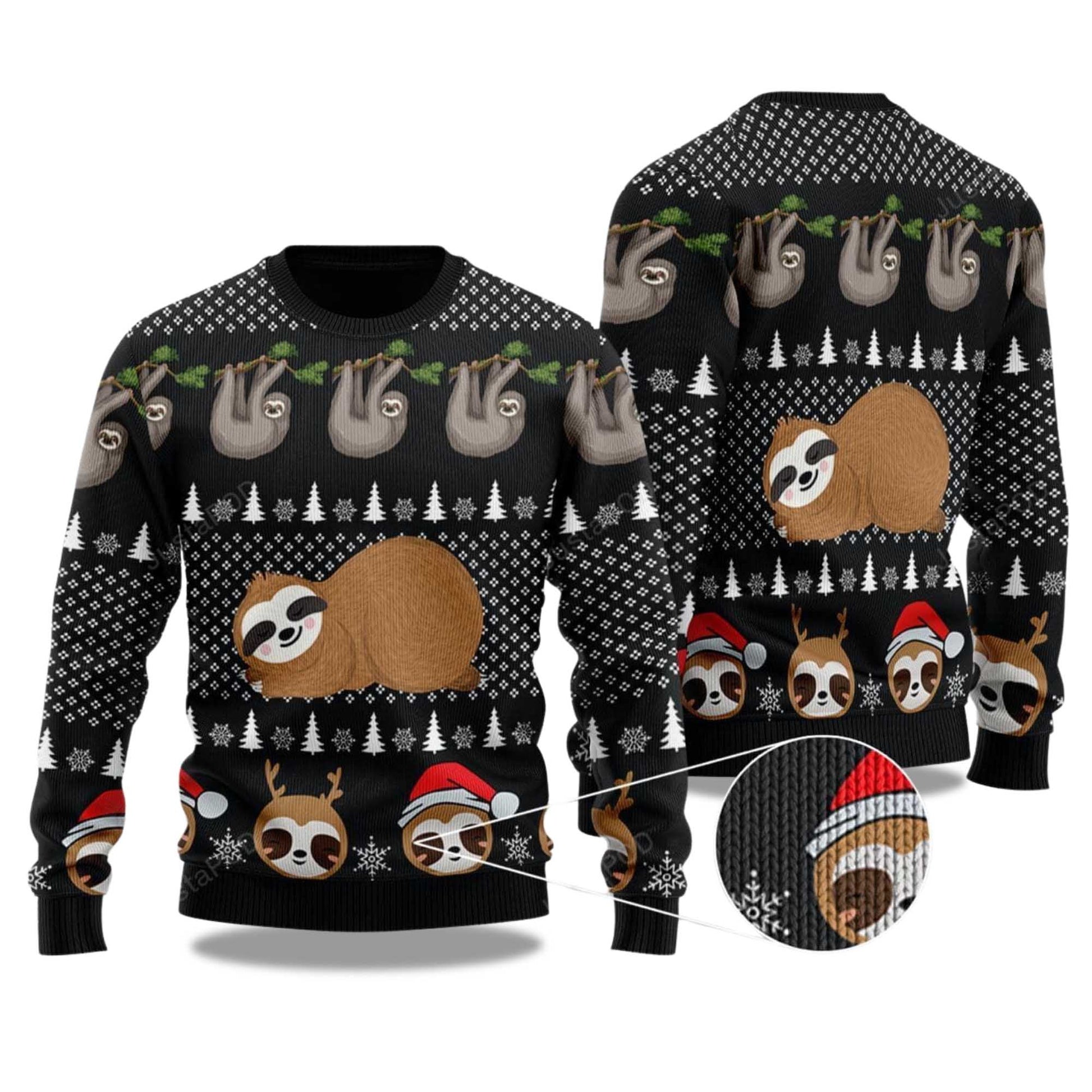 2026 Cute Sloth Santa Christmas Ugly Sweater Moonbestprint
