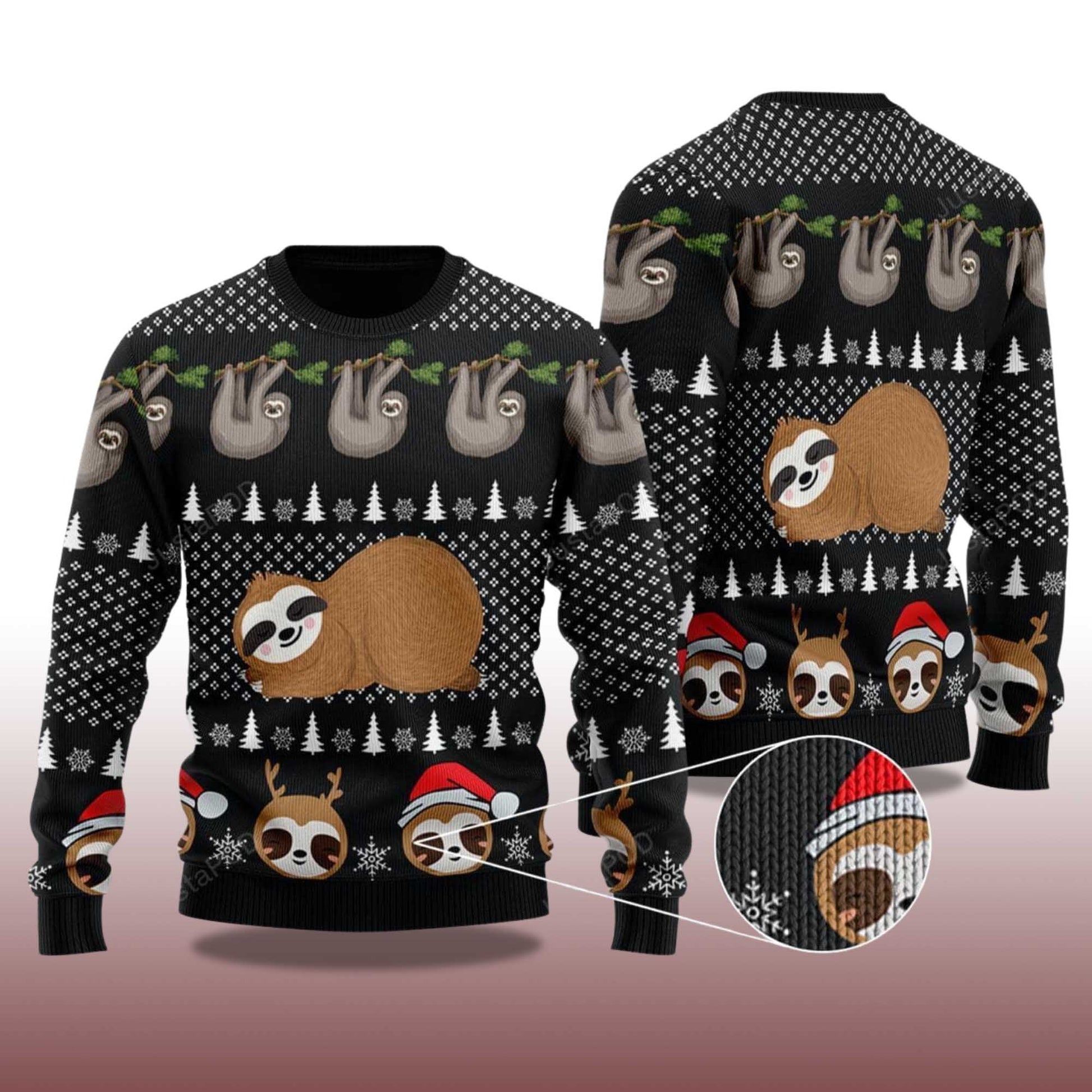 2026 Cute Sloth Santa Christmas Ugly Sweater Moonbestprint
