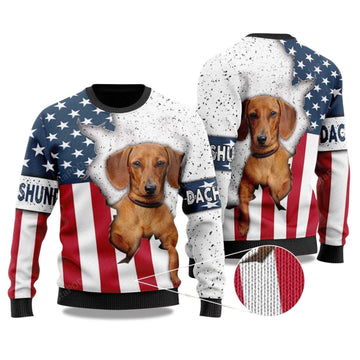 2026 Dachshund Dog USA Flag Christmas Ugly Sweater Moonbestprint
