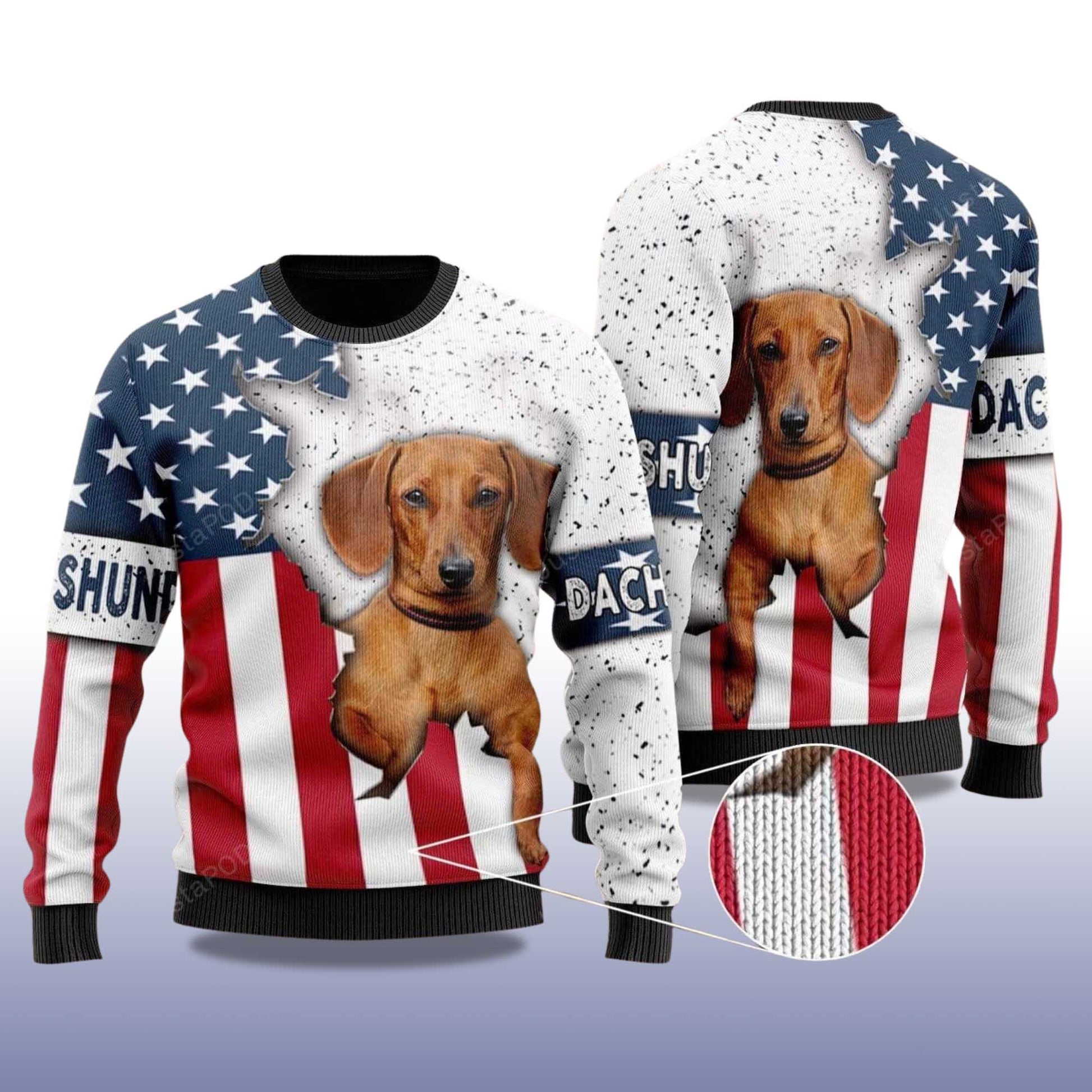 2026 Dachshund Dog USA Flag Christmas Ugly Sweater Moonbestprint