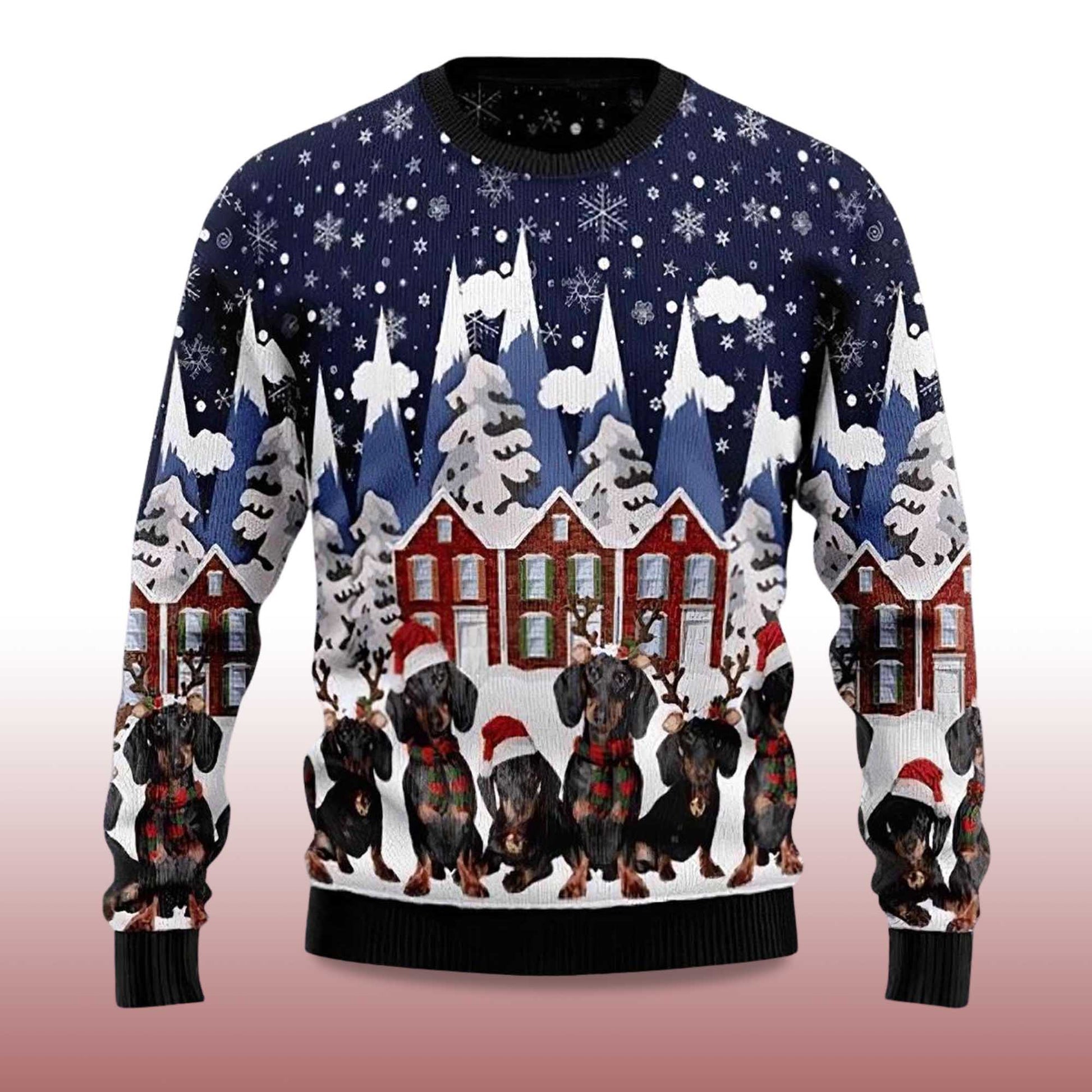 2026 Dachshund Family Dog Ugly Christmas Sweater Moonbestprint