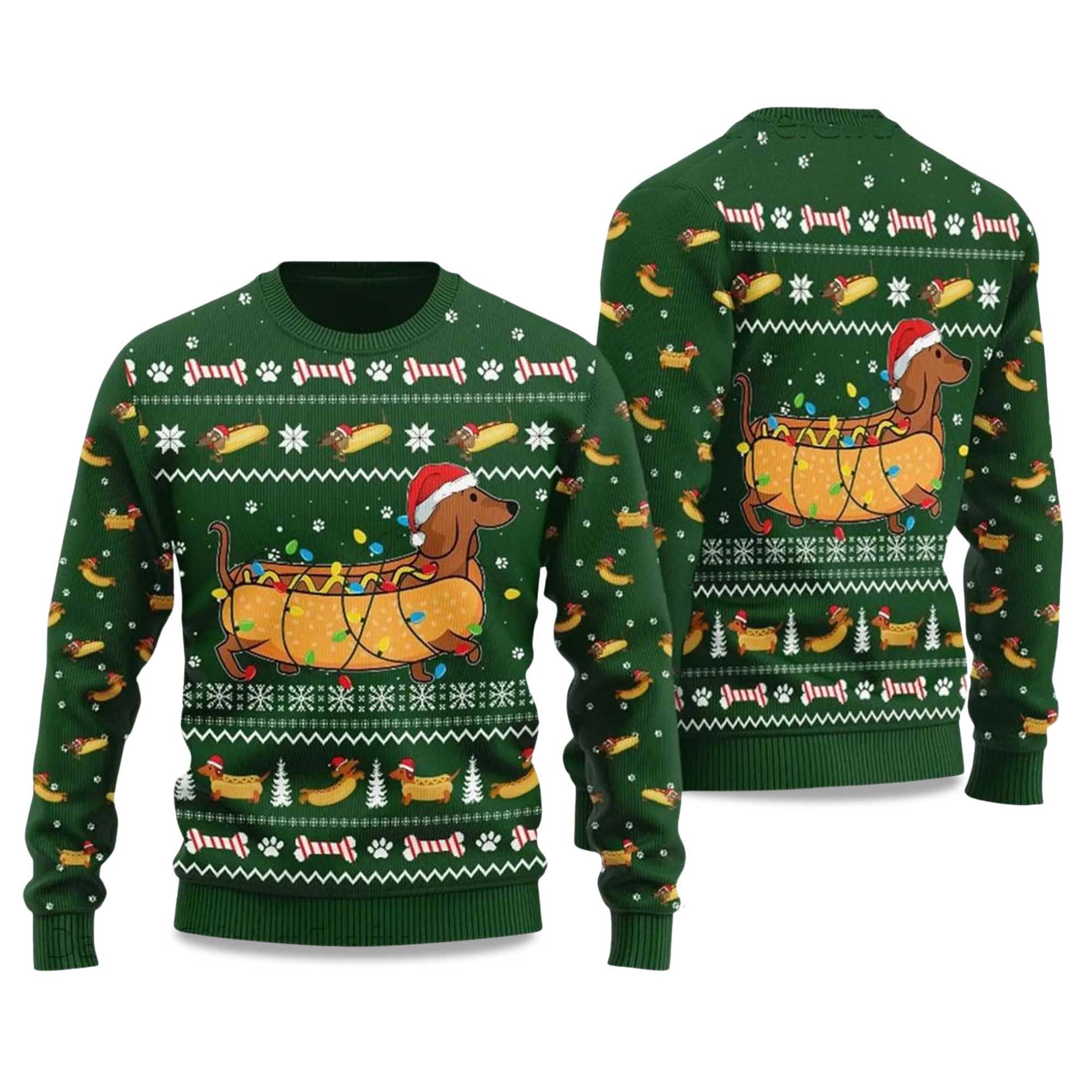 2026 Dachshund Hot Dog Ugly Christmas Sweater Moonbestprint
