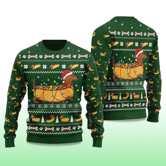 2026 Dachshund Hot Dog Ugly Christmas Sweater Moonbestprint