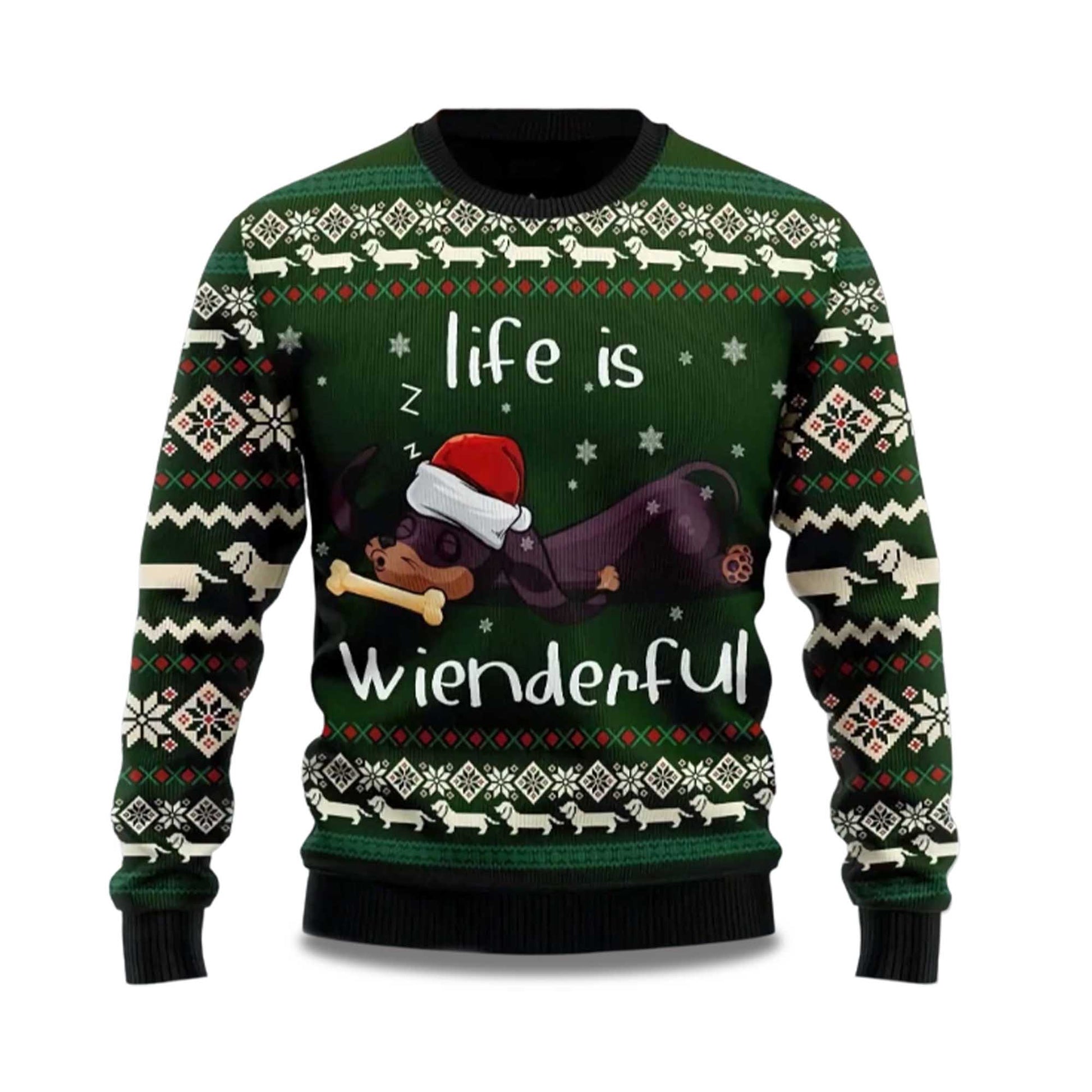 2026 Dachshund Life Is Wienderful Ugly Christmas Sweater Moonbestprint