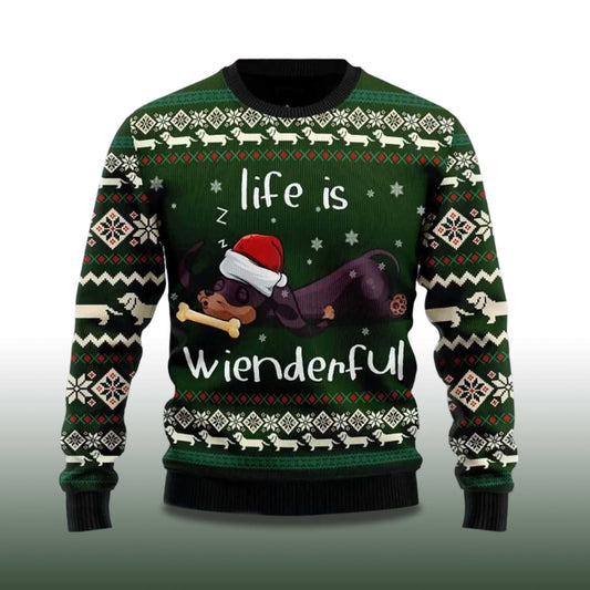 2026 Dachshund Life Is Wienderful Ugly Christmas Sweater Moonbestprint