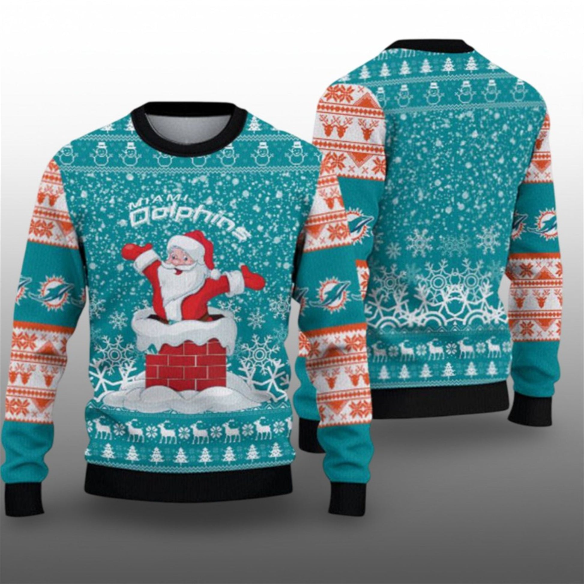 2026 Dolphins Funny Santa Ugly Christmas Sweater - Moonbestprint