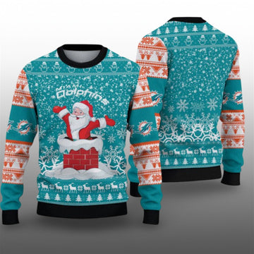 2026 Dolphins Funny Santa Ugly Christmas Sweater - Moonbestprint