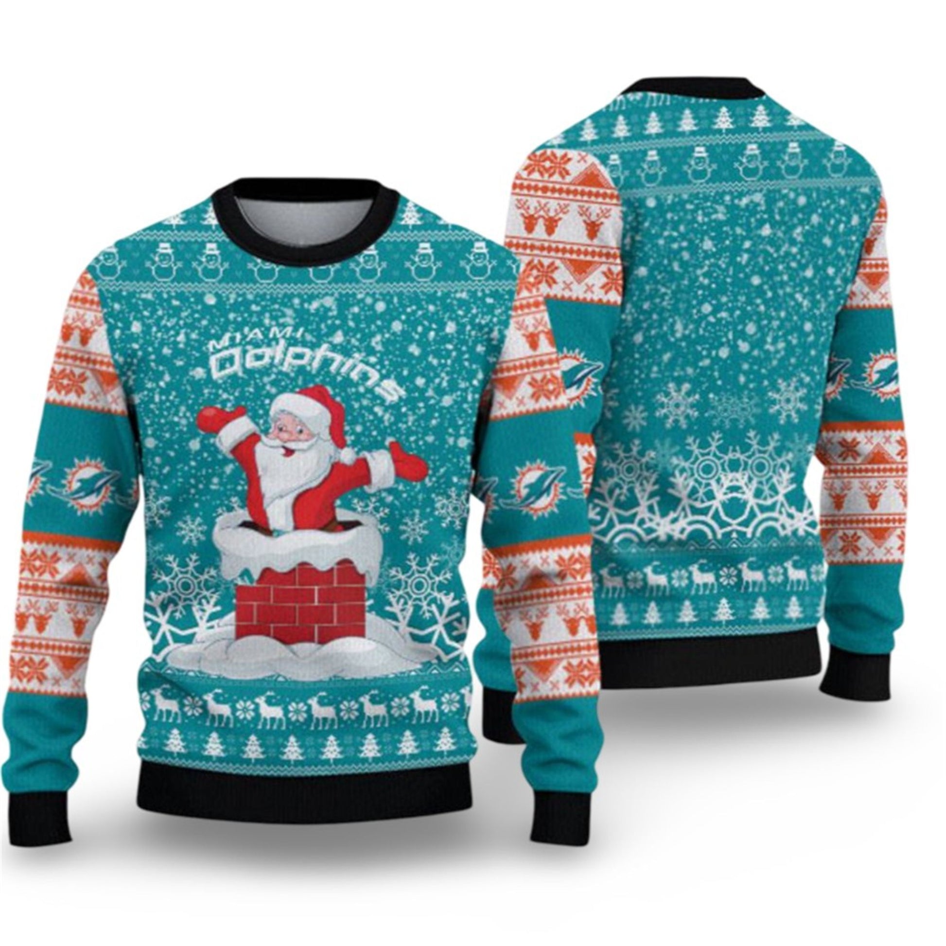 2026 Dolphins Funny Santa Ugly Christmas Sweater - Moonbestprint