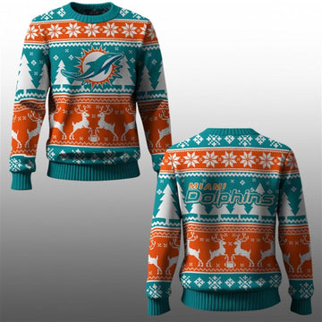 2026 Dolphins Reindeer Football Christmas Ugly Sweater - Moonbestprint