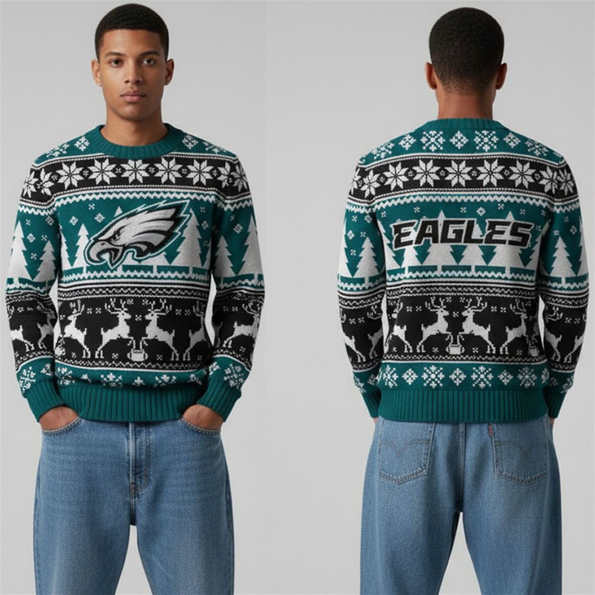 2026 Eagles Reindeer Football Christmas Ugly Sweater - Moonbestprint