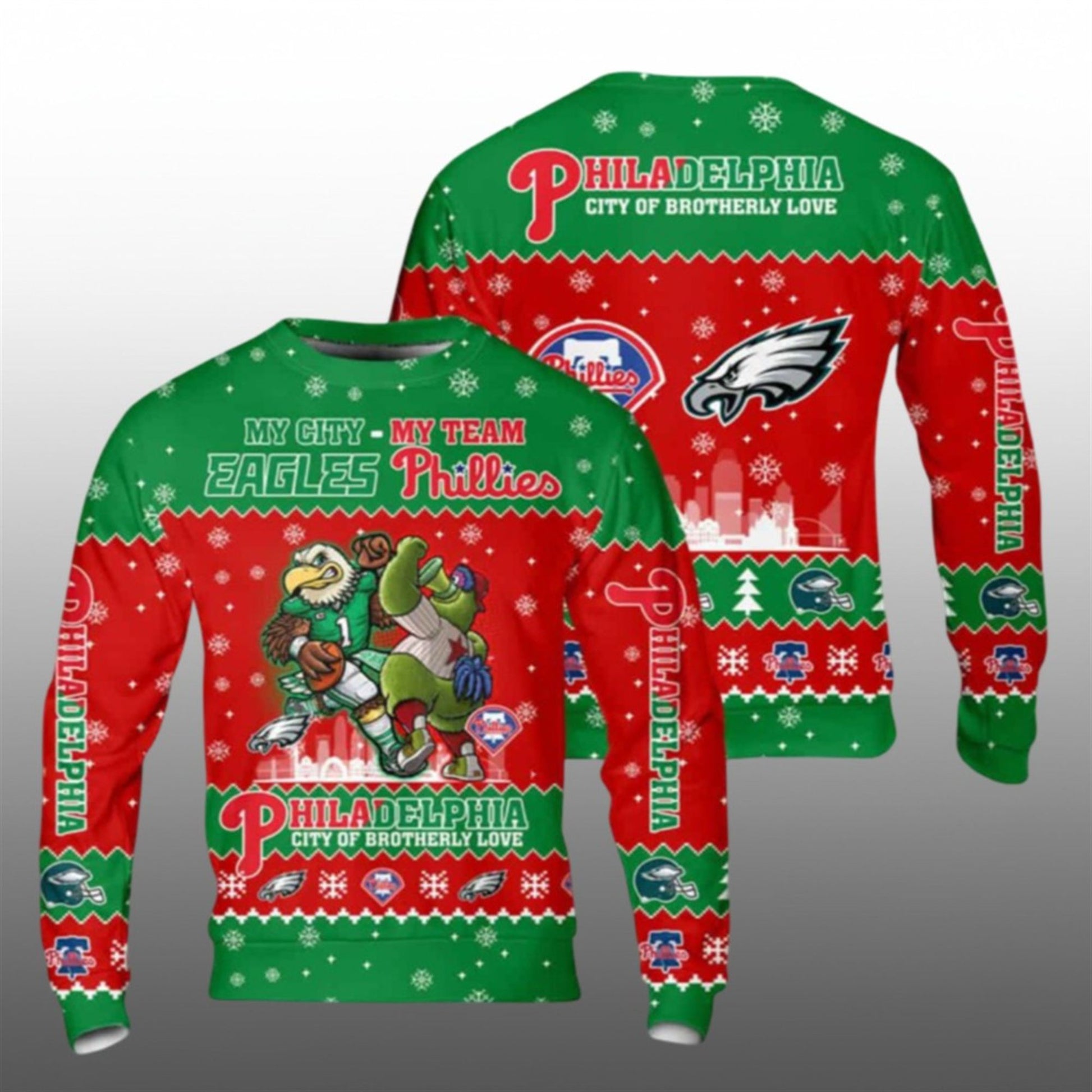 2026 Eagles x Phillies My City My Team City Of Brotherly Love Ugly Christmas Sweater - Moonbestprint