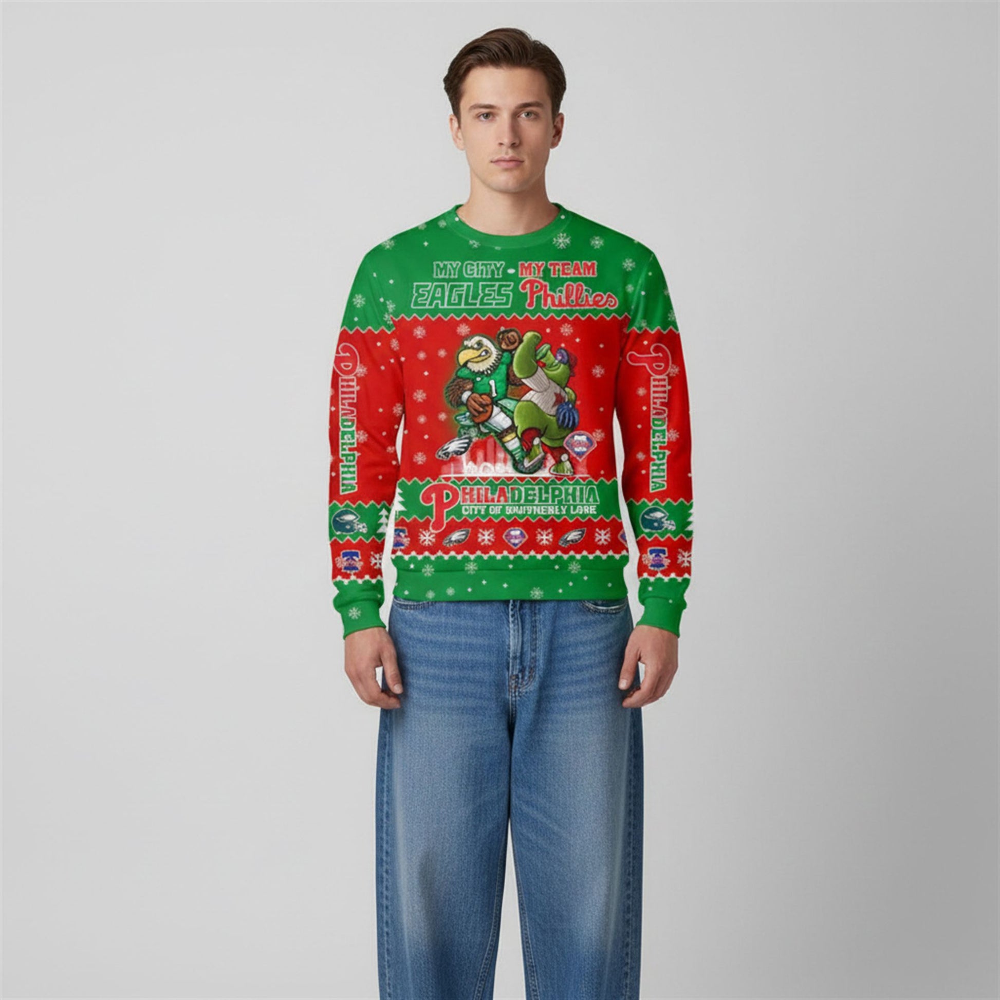 2026 Eagles x Phillies My City My Team City Of Brotherly Love Ugly Christmas Sweater - Moonbestprint