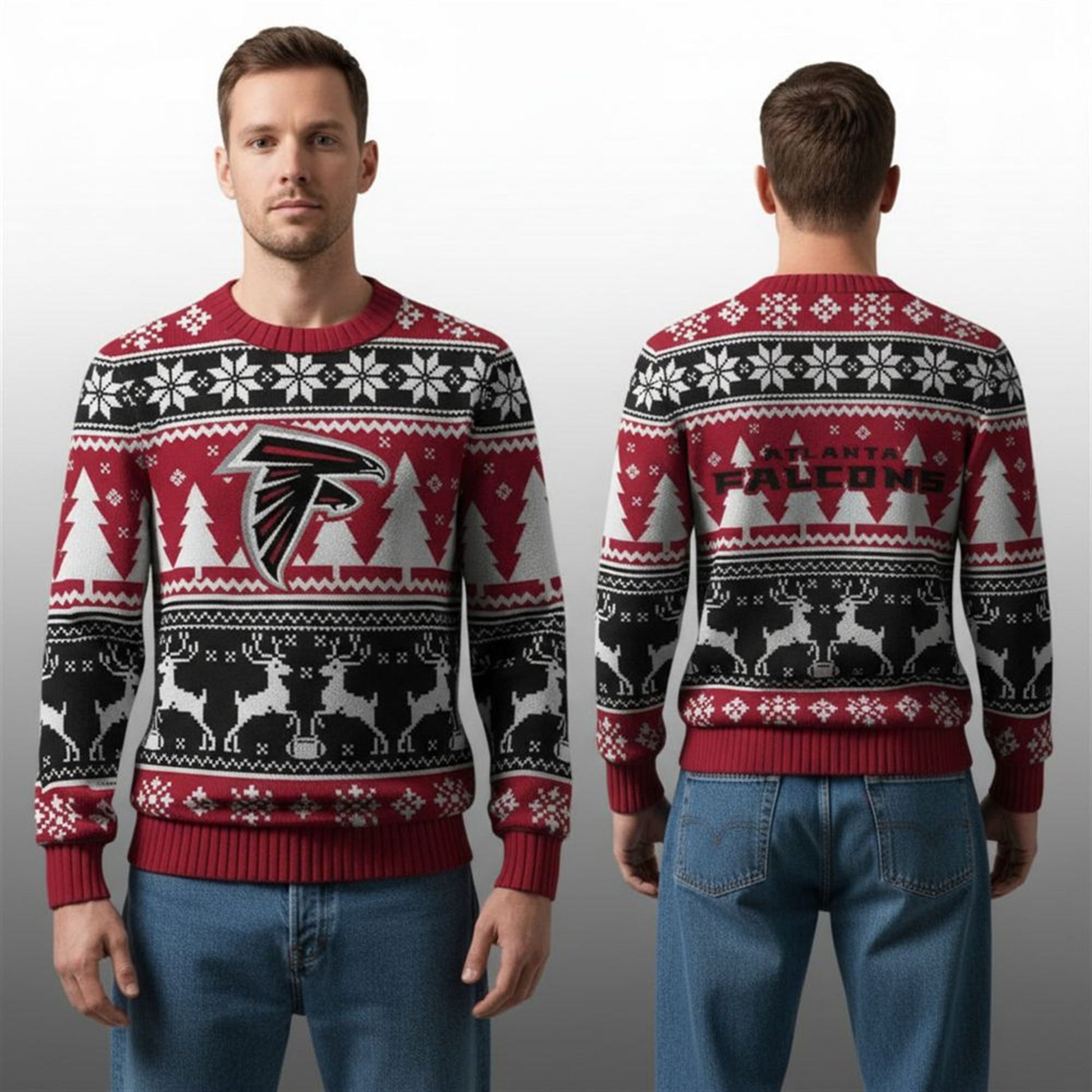 2026 Falcons Reindeer Football Christmas Ugly Sweater - Moonbestprint