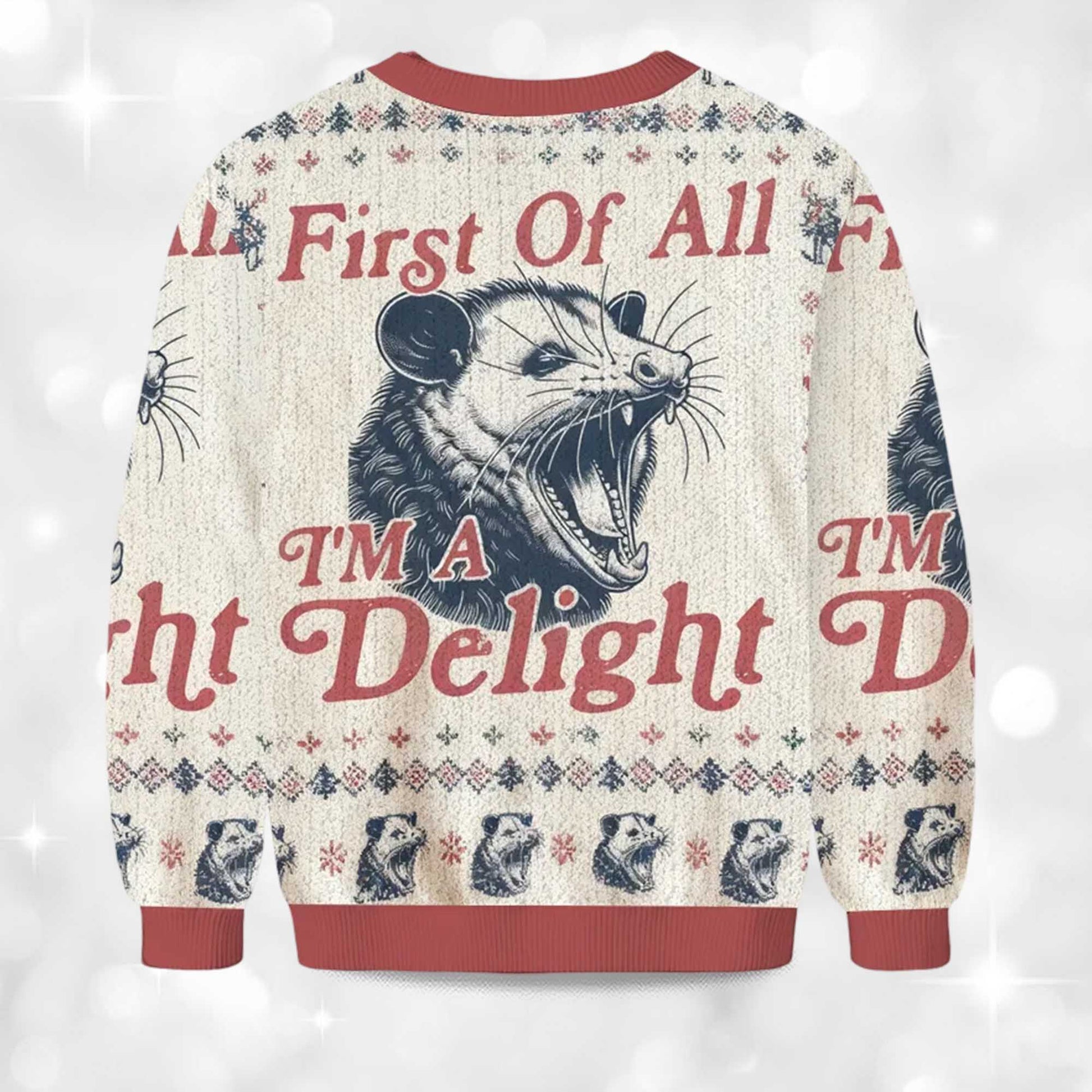2026 First of All I'm a Delight Possum Christmas Ugly Sweater Moonbestprint