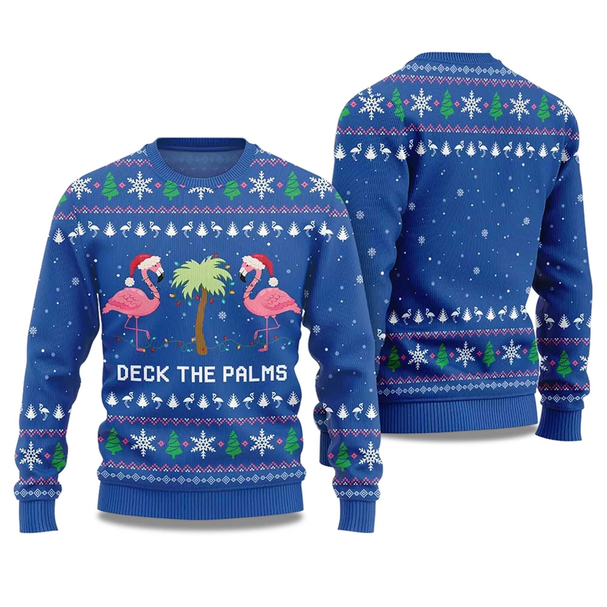 2026 Flamingo Deck The Palms Ugly Christmas Sweater Moonbestprint