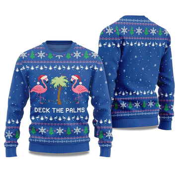 2026 Flamingo Deck The Palms Ugly Christmas Sweater Moonbestprint