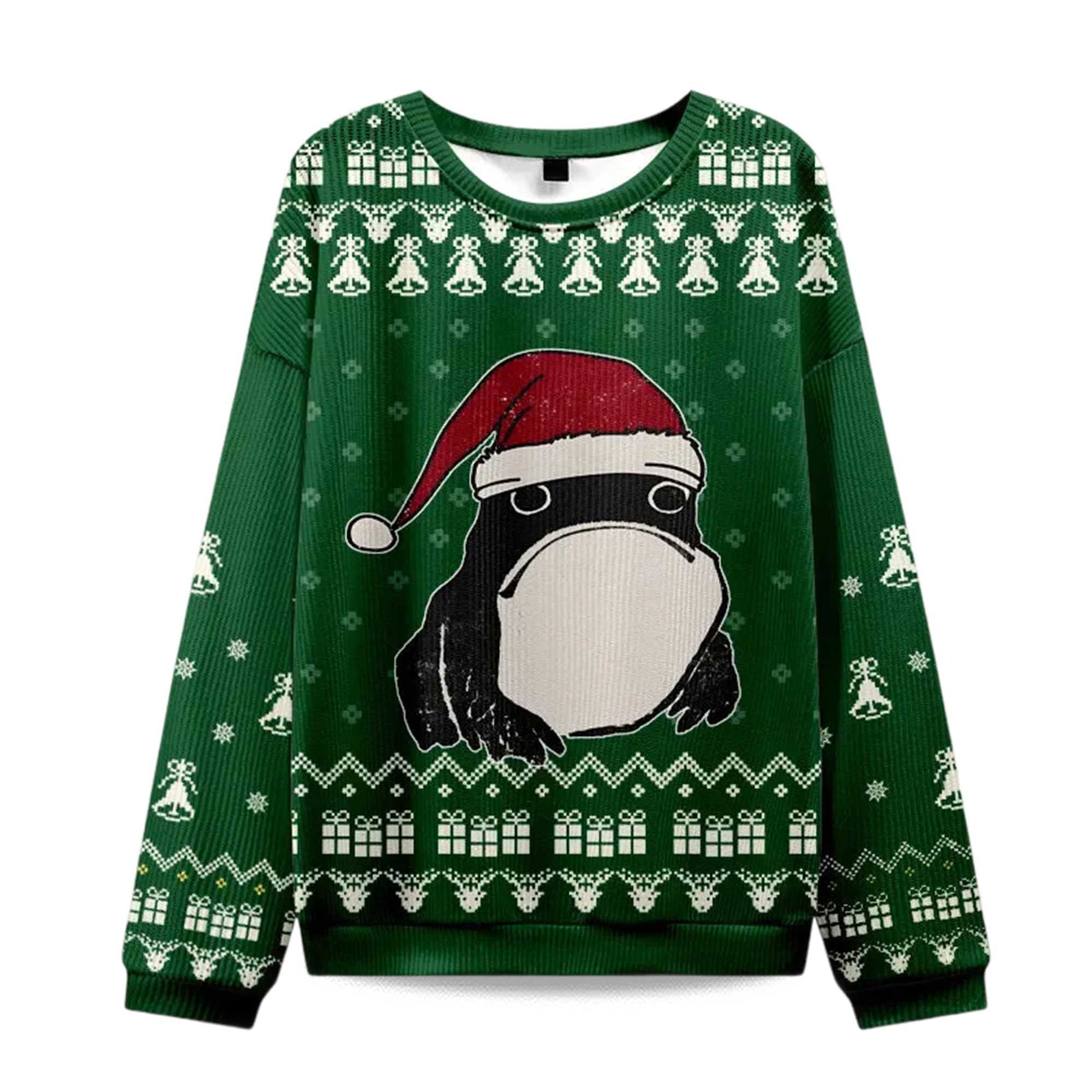 2026 Frog Wearing Santa Hat Green Christmas Ugly Sweater Moonbestprint