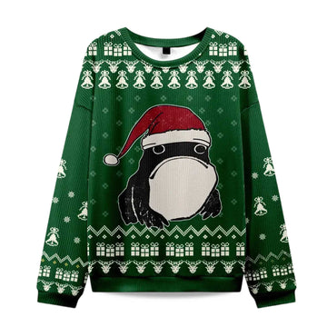 2026 Frog Wearing Santa Hat Green Christmas Ugly Sweater Moonbestprint