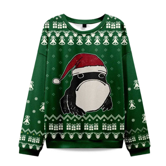 2026 Frog Wearing Santa Hat Green Christmas Ugly Sweater Moonbestprint