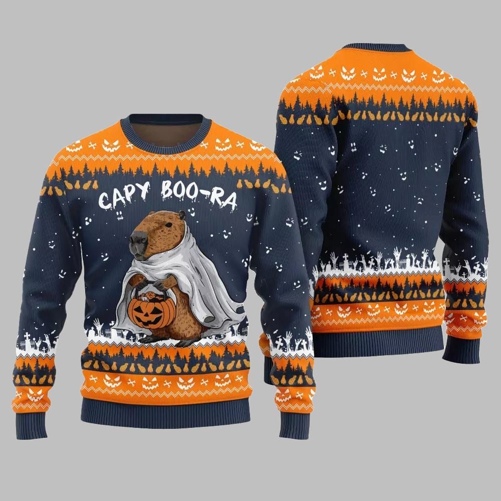 2026 Funny Capy Boo Ra Halloween Sweater - Moonbestprint