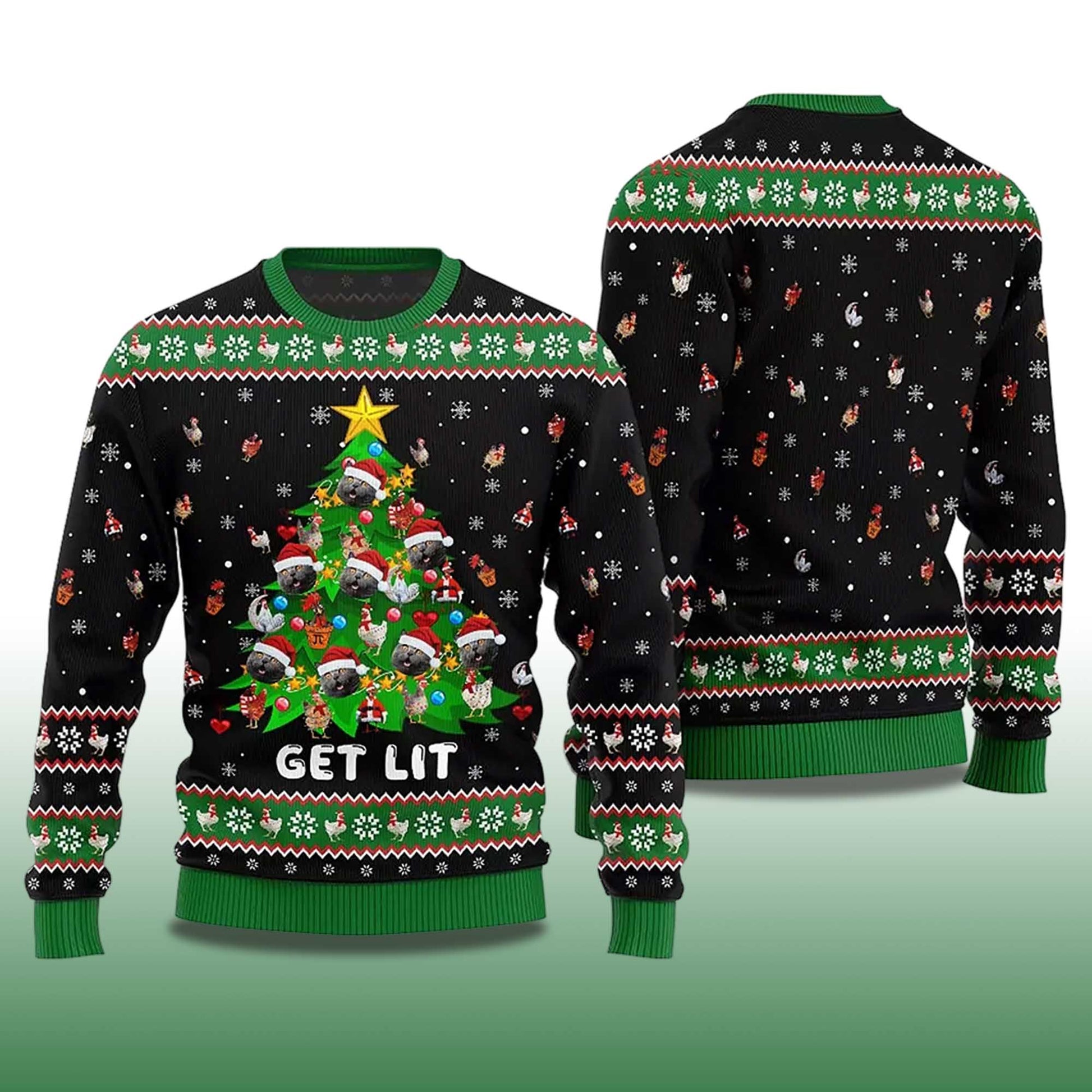 2026 Get Lit Cat Ornament On Christmas Tree Ugly Christmas Sweater Moonbestprint