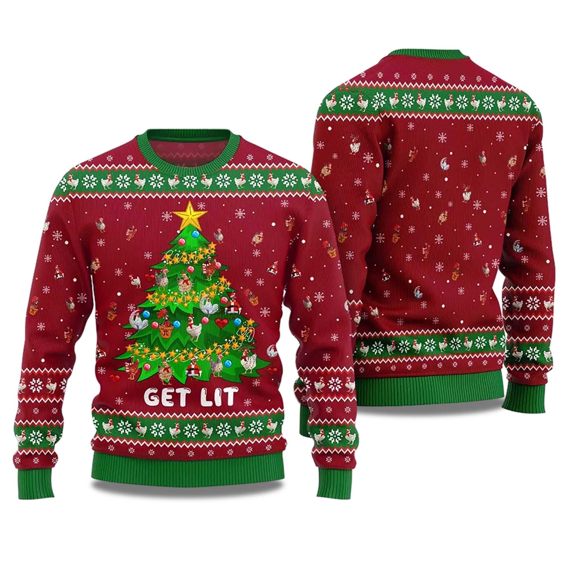 2026 Get Lit Chicken Ornament On Christmas Tree Ugly Christmas Sweater Moonbestprint