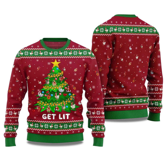 2026 Get Lit Chicken Ornament On Christmas Tree Ugly Christmas Sweater Moonbestprint