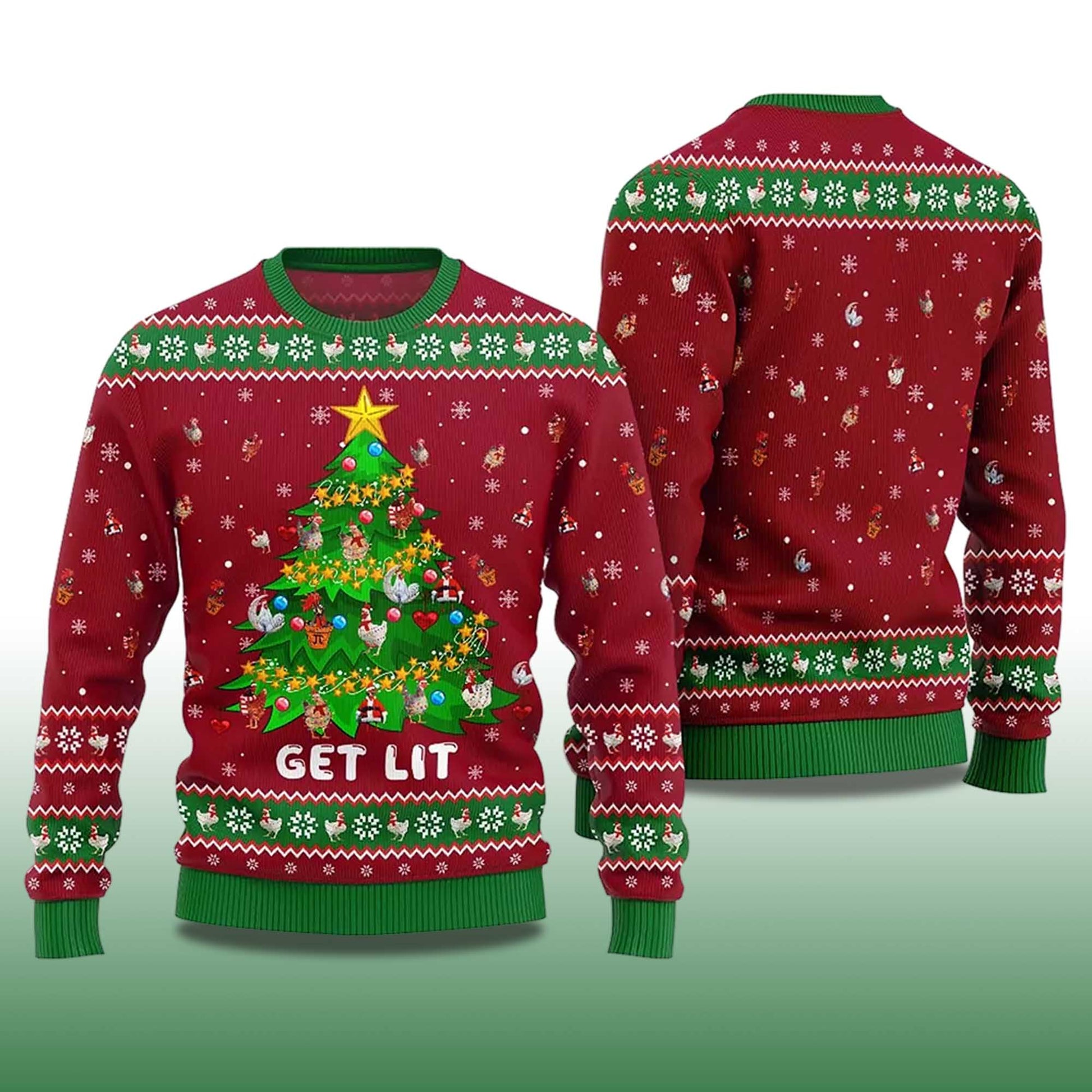 2026 Get Lit Chicken Ornament On Christmas Tree Ugly Christmas Sweater Moonbestprint