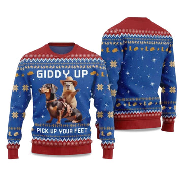 2026 Giddy Up Pick Up Your Feet Dachshund Capybara Ugly Christmas Sweater Moonbestprint