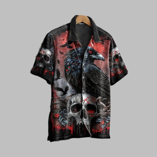 2025 Halloween Crow Skull Pattern Hawaiian Shirt - Moonbestprint