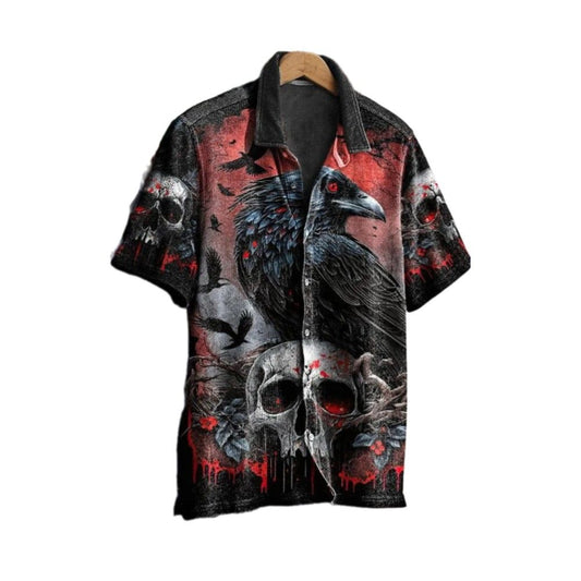 2025 Halloween Crow Skull Pattern Hawaiian Shirt - Moonbestprint
