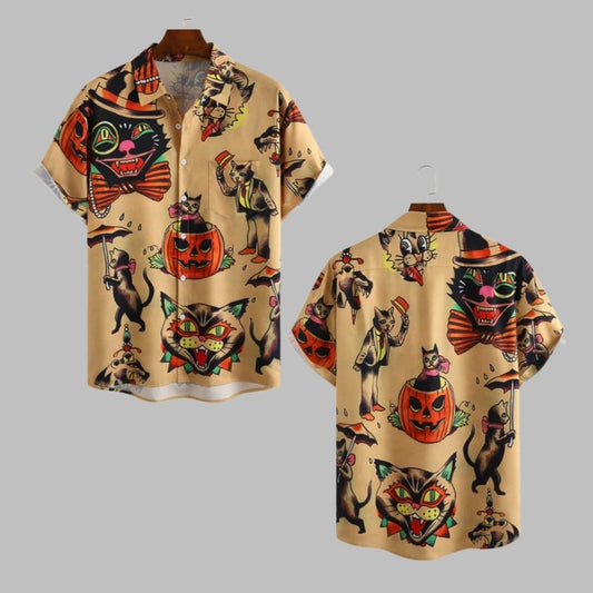 2025 Halloween Pumkin Cat Hawaiian Shirt - Moonbestprint