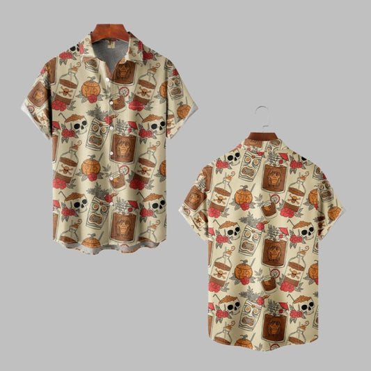 2025 Halloween Retro Drink TIKI Skull Hawaiian Shirt - Moonbestprint