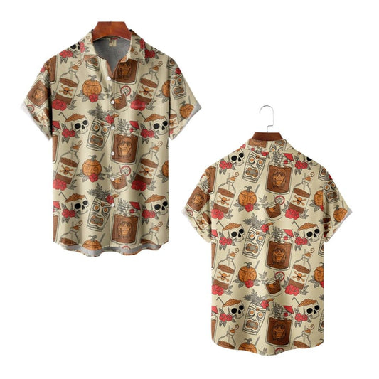 2025 Halloween Retro Drink TIKI Skull Hawaiian Shirt - Moonbestprint