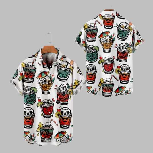 2025 Halloween Skull Drinks Hawaiian Shirt - Moonbestprint