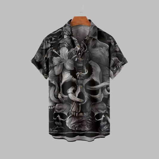 2025 Halloween Skull Flower Unisex Hawaiian Shirt - Moonbestprint