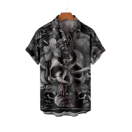 2025 Halloween Skull Flower Unisex Hawaiian Shirt - Moonbestprint