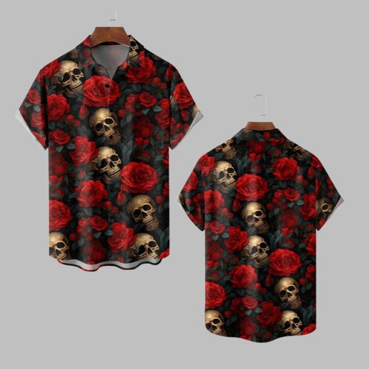 2025 Halloween Skull Flowers Hawaiian Shirt - Moonbestprint